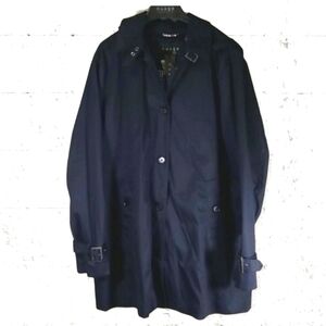 Nuage Ladies Hooded Trench Coat Size 16 Blue Detachable Hood Button Up